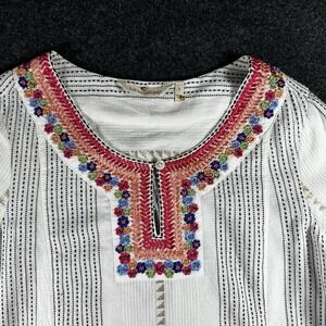 Soft Surroundings Women's S Emery Embroidered Peasant Blouse Tunic Lace White